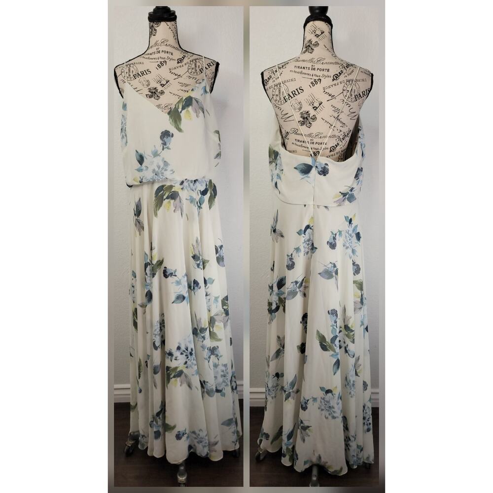 Jenny Yoo Collection SZ 16 Maxi Dress Floral Spaghetti Strap Gown Layered